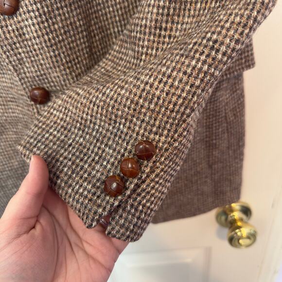 Handwoven Men’s Harris Tweed 100% Scottish Wool Blazer Brown Houndstooth Check - Picture 5 of 9